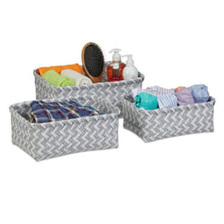 Relaxdays Lot de 3 paniers de rangement corbeilles en 3 tailles tressés salle de bain plastique blanc/gris
