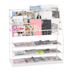 Relaxdays - Porte-magazines, xl, hlp: 96 x 97 x 37 cm, porte-revues en métal, à poser au sol, salon, entrée, blanc