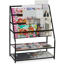 Relaxdays - Porte-magazines, hlp: 81 x 67 x 37 cm, porte-revues en métal, à poser au sol, salon, chambre, noir