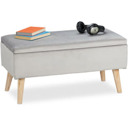 Relaxdays - Banc siège, espace de rangement, housse velours, 40 l, rembourrée, pieds en bois, entrée,41x80x40c, gris clair