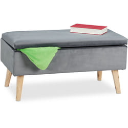 Relaxdays - Banc, avec espace de rangement, housse velours, 40 l, rembourrée, pieds en bois, entrée,41x80x40c, gris foncé
