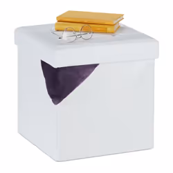 Relaxdays Pouf de rangement tabouret pliable rembourré similicuir 40 litres cube HxLxP 38 x 37 x 37 cm blanc