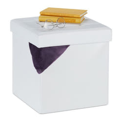 Relaxdays Pouf de rangement tabouret pliable rembourré similicuir 40 litres cube HxLxP 38 x 37 x 37 cm blanc