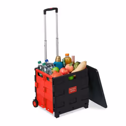 Relaxdays Chariot de courses pliable jusqu’à 35 kg  poussette de 50 l poignée télescopique  2 roulettes rouge/noir