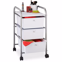 Le petit chariot derangement est une aide mobile pour votre ménage. Il est équipé de 3 tiroirs etd’un support ouvert en plast ...