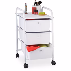 Le petit chariot derangement est une aide mobile pour votre ménage. Il est équipé de 3 tiroirs etd’un support ouvert en plast ...