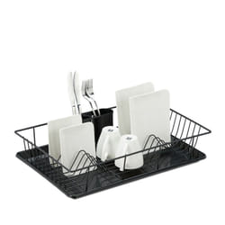 Relaxdays - gouttoir, panier à couverts et bac de séchage, support à vaisselle de cuisine, plastique, métal, noir