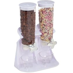 Distributeur de céréales double, rangement pour muesli, cornflakes, fruits secs, bonbons, plastique, blanc - Relaxdays