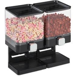 Distributeur de céréales double, rangement pour muesli, cornflakes, fruits secs, bonbons, riz, plastique, noir - Relaxdays