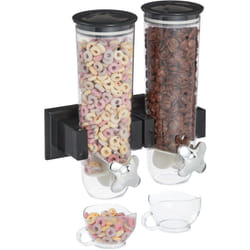 Relaxdays Distributeur de céréales double, montage mural, muesli, cornflakes, fruits secs, bonbons, riz, plastique, noir