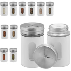 Relaxdays - Saupoudreuse à épices, lot de 12, 3 tailles de trou, herbes, 90 ml, verre et acier inoxydable, blanc/argenté