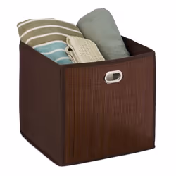 Relaxdays Panier de rangement bambou corbeille de salle de bain carrée boîte haute 31 x 31 x 31 cm pliable marron