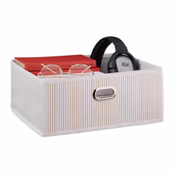 Relaxdays Panier de rangement en bambou corbeille de salle de bain carrée plate 14 x 31 x 31 cm pliante blanc