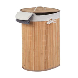 Relaxdays Panier à linge en bambou ovale 46 l pliable  couvercle bain et chambre   55x42x32 cm choix de couleurs