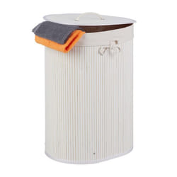 Relaxdays Panier à linge en bambou ovale 46 l pliable  couvercle bain et chambre   55x42x32 cm choix de couleurs