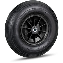 Roue de brouette caoutchouc 200 kg, roue de rechange axe, caoutchouc essieu 4.00-6, 3 adaptateurs, noire - Relaxdays