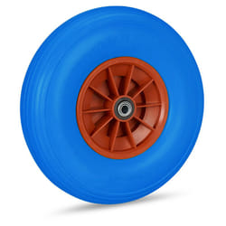 Relaxdays - Roue de brouette caoutchouc 4.00-6, de rechange axe, increvable, essieu, 3 adaptateurs, 100 kg, bleu-rouge