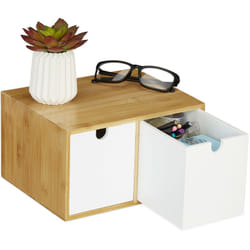 Relaxdays - Organiseur de bureau, 2 tiroirs, bambou & mdf, boîte de rangement, ordre, h x l x p 14,5 x 24,5 x 20 cm, blanc