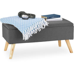 Relaxdays - Banc de rangement, rembourré, pieds en bois, coffre avec revêtement en tissu 39,5 x 79,5 x 39 cm, gris