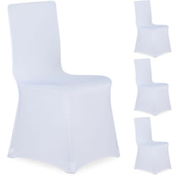 Relaxdays - Housses de chaise, lot de 4, extensible, universel, lavable, décoration de mariage, banquet, blanc