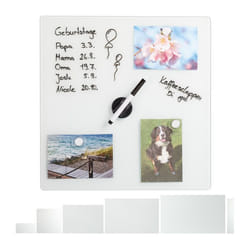 Relaxdays Tableau mémo magnétique Verre Protecteur Panneau Pense-bête 3 aimants 40x40 cm blanc