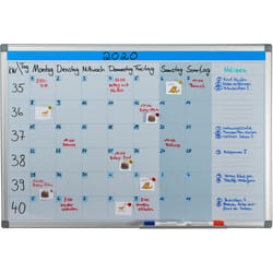 Relaxdays - Tableau, organiseur hebdomadaire, effaçable, magnétique, panneau d'organisation, aimanté, 60 x 90 cm, blanc