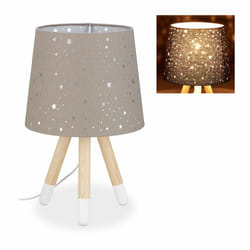 Relaxdays - Lampe de chevet, veilleuse pour chambre d'enfants, douille E14, abat-jour rond, 40 cm de hauteur, grise
