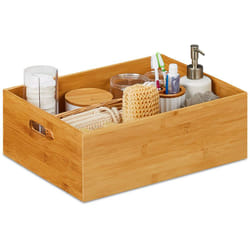 Caisse de rangement bambou, solide, boîte pratique sans couvercle, 14x40x30 cm, salle de bain, cuisine, nature - Relaxdays