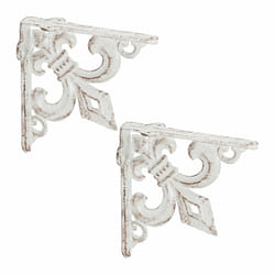 Querre étagère murale, lot de 2, ancien, support en fonte de fer, avec ornement lys, vintage, blanc - Relaxdays