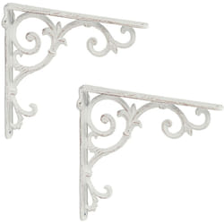Relaxdays - querre étagère murale, lot de 2, ancien, support en fonte de fer, ornements baroques, vintage, blanc