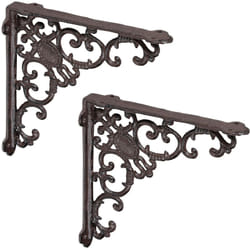 Relaxdays - querre étagère murale, lot de 2, ancien, support en fonte de fer, ornements baroques, vintage, brun