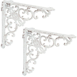 Relaxdays Équerre étagère murale, lot de 2, ancien, support en fonte de fer, ornements baroques, vintage, blanc