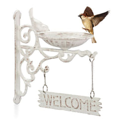 Relaxdays - Abreuvoirs en fonte Plaque de bienvenue,Décoration jardin, Fixation mur soucoupe eau, blanc