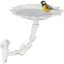Relaxdays Abreuvoir en fonte sur pied, pétales décor jardin,montage mural, mangeoire, oiseaux sauvages, blanc