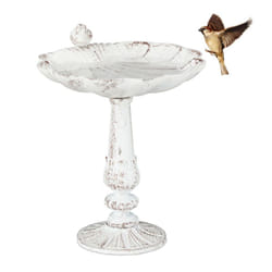 Relaxdays - Abreuvoir oiseaux, fonte de fer, décoration jardins, style antique, mangeoire sur pied, 40 cm de haut,blanc