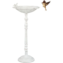 Relaxdays - Abreuvoir en fonte, bain avec pied pour oiseaux sauvages, jardin, design antique, 74,5 cm de haut, blanc