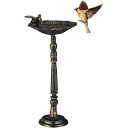 Relaxdays - Abreuvoir oiseaux, fonte de fer, décoration jardins, style antique, mangeoire sur pied, 40 cm de haut, bronze
