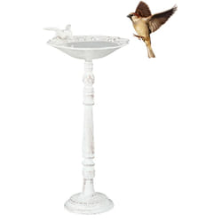 Relaxdays - Abreuvoir oiseaux, fonte de fer, décoration jardins, style antique, mangeoire sur pied, 40 cm de haut, blanc