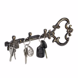 Relaxdays Panneau à clés 3 crochets forme de clef décorative fonte vintage antique 125 x 33 x 45 cm bronze