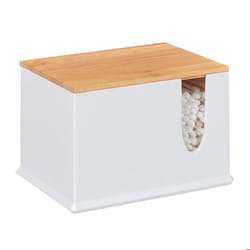 Relaxdays Distributeur coton-tiges acrylique bambou grande boîte rangement salle de bain blanc/nature