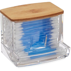 Relaxdays - Distributeur coton-tiges, acrylique, bambou, petite boîte, rangement, salle de bain, transparent/nature