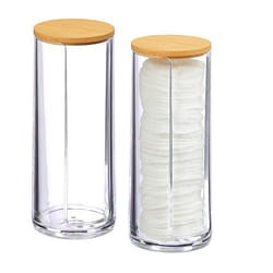 Relaxdays Distributeur rond coton démaquillant Boite coton Range coton Organiseur couvercle Set de 2 20x7 cm