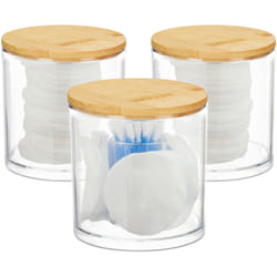 Relaxdays - Distributeur coton démaquillant, Boite coton, Range coton organiseur couvercle Set de 3, nature-transparent