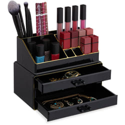 Relaxdays - Organiseur de maquillage, boîte rangement Make up avec tiroirs, support empilable, noir/doré