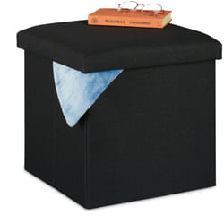 Relaxdays - Pouf de rangement, pliable, rembourrage moelleux, carré, tissu, tabouret 37x37,5x37,5 cm, noir
