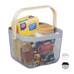 Relaxdays Panier rangement avec anse pour vêtement décorations acier et bois panier à ustensiles HlP 175x26x245