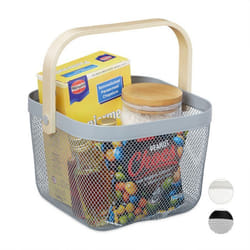 Relaxdays Panier rangement avec anse pour vêtement décorations acier et bois panier à ustensiles HlP 175x26x245