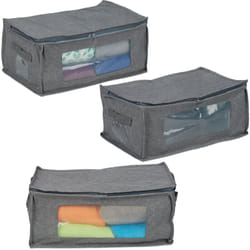 Relaxdays - Sac de rangement, jeu de 3, pliable, avec fermeture éclair, dessous de lit, en tissu, 20x45x30 cm, gris