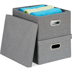 Relaxdays - Lot de 2 boîtes de rangement, caisse à couvercle, 25 l par bac, tissu, 20,5 x 34,5 x 42 cm, gris