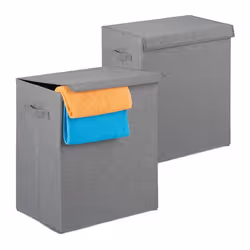 Relaxdays Panier à linge jeu de 2 pliable  corbeille à linge couvercle coffre lessive 61L 505 x 45 x 305 cm gris